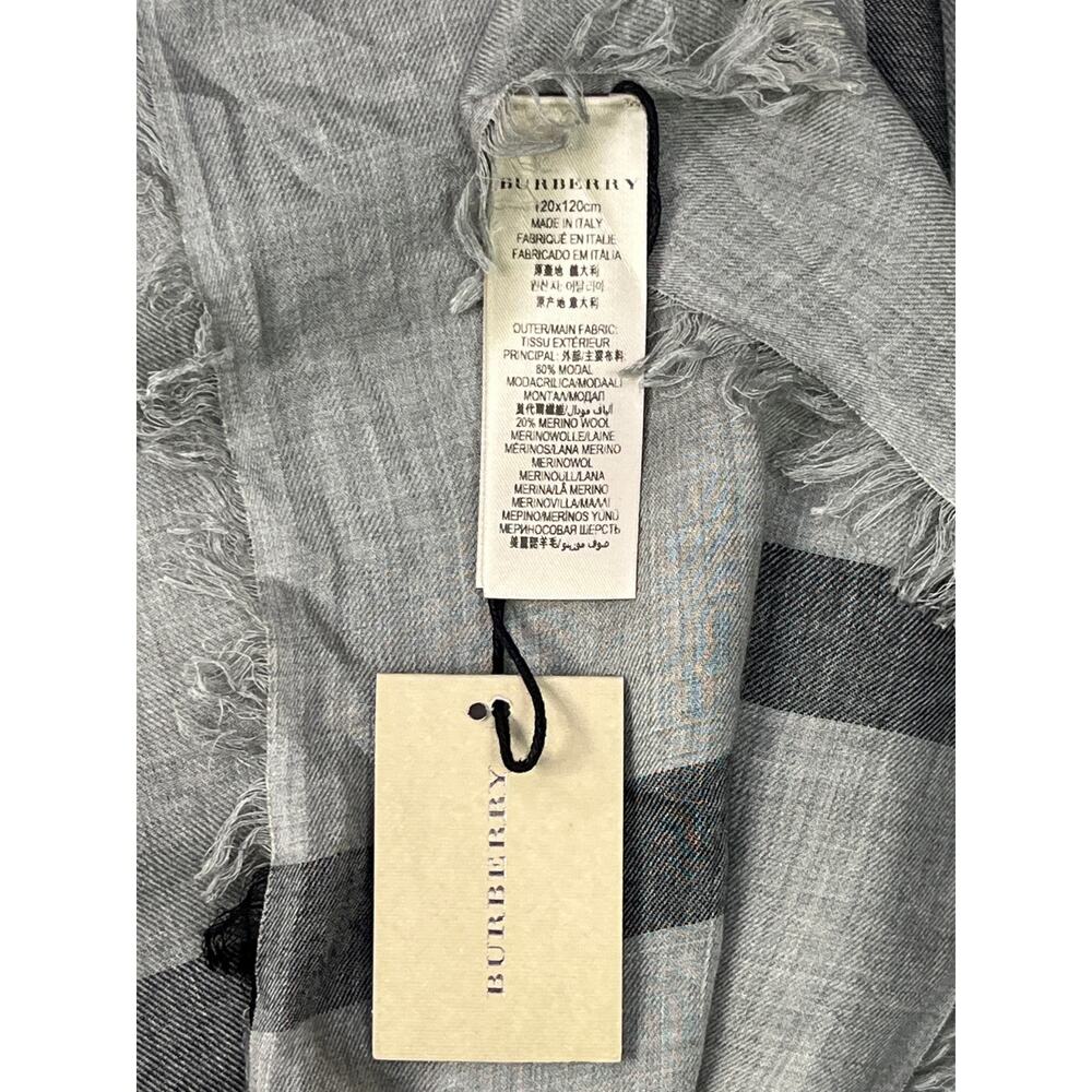 Burberry Overdyed Chambray Check Square Scarf Storm Grey Wool Modal 120x120 NWT - Picture 4 of 8